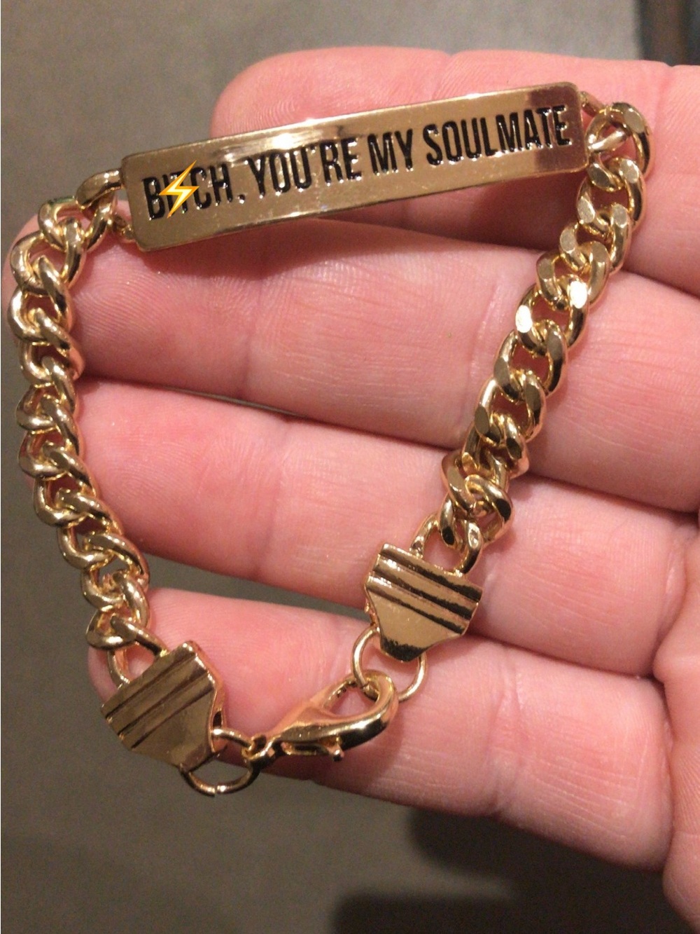Gold Tone Engraved ID Bracelet - "You're My Soulmate"